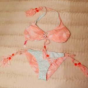 Victoria's Secret Swim Coral Reversible Cheeky Bikini w/ Tassel Detail- NWOT!!